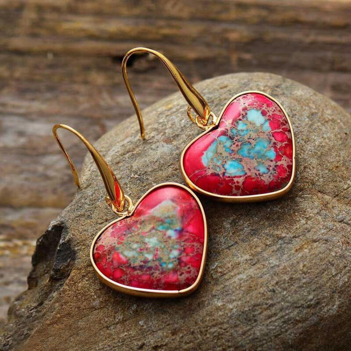 Boucles d'oreilles pendantes en forme de cœur en turquoise huître Olivenorma