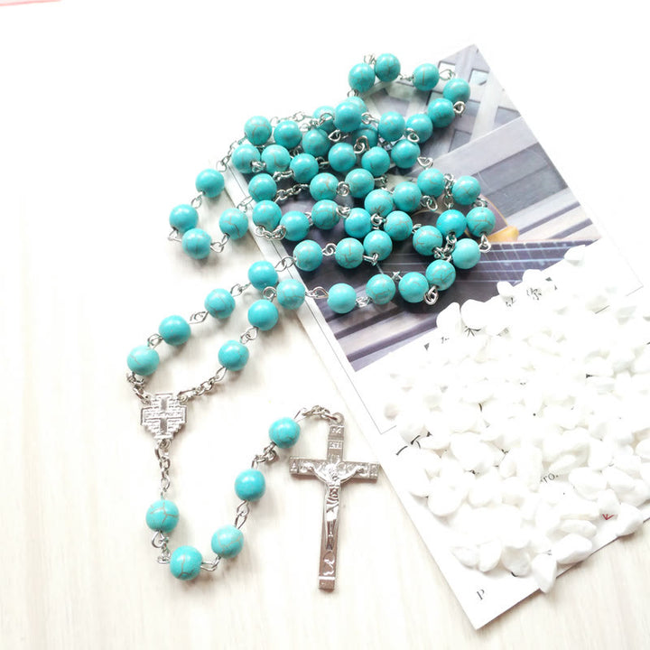 Collier chapelet à breloques en forme de croix turquoise Olivenorma - image 1