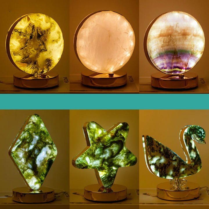 Lampe de table en pierre de cristal naturel Olivenorma, décoration en pierres précieuses 