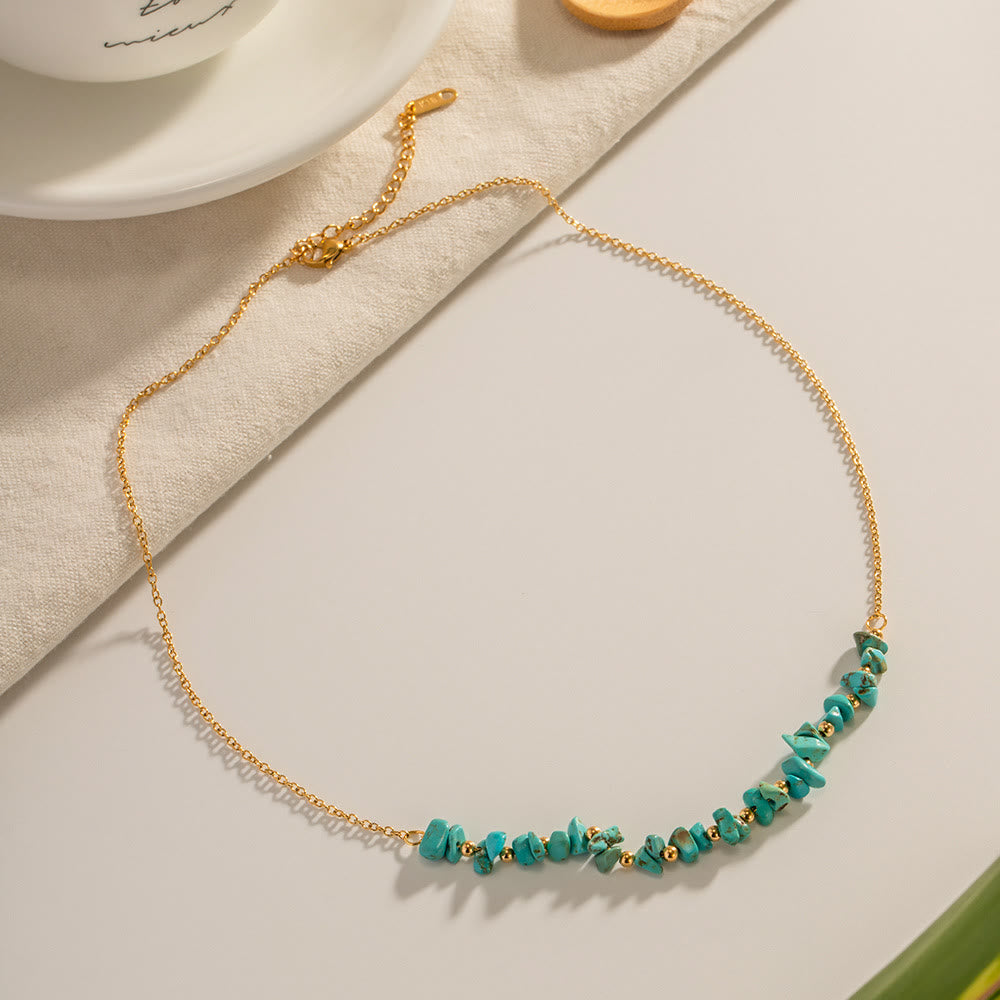 Collier pendentif en gravier turquoise Olivenorma en acier inoxydable doré 18 carats 