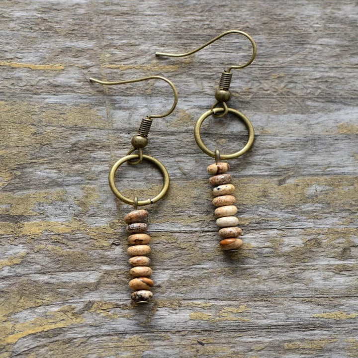Boucles d'oreilles en perles de roue en quartz fraise, bronzite et agalmatolite Olivenorma