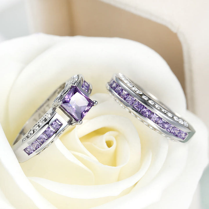 Ensemble de bagues Olivenorma en zircon blanc et améthyste, paire de bagues