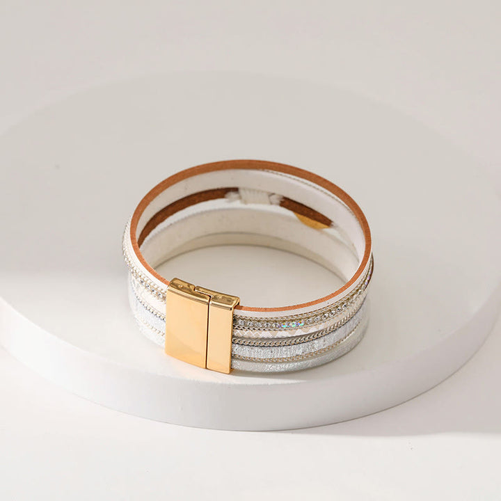 Bracelet Olivenorma en similicuir motif léopard avec zircon et mauvais œil