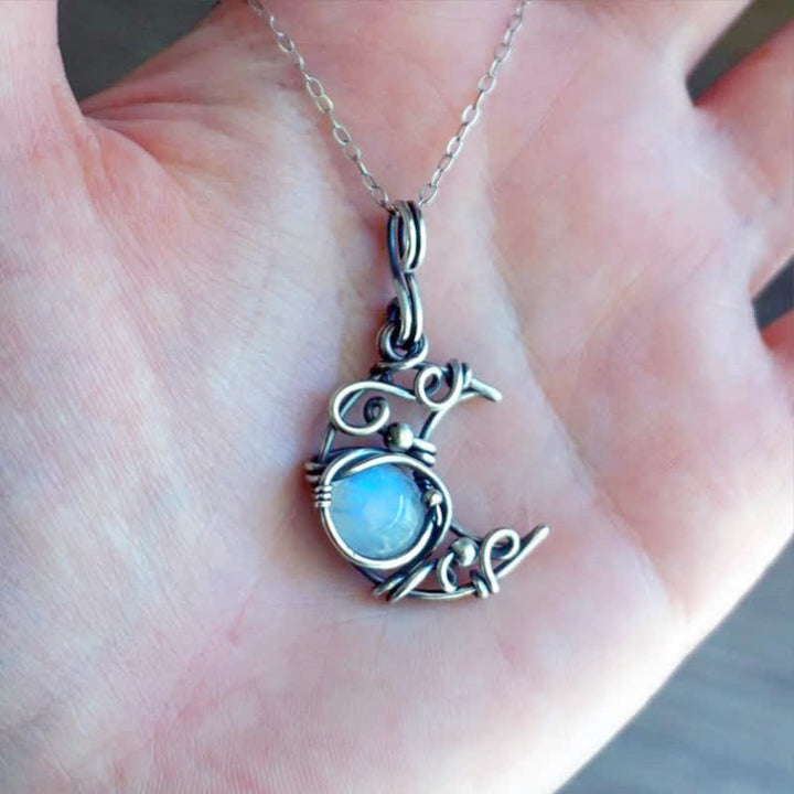 Collier en argent avec pierre de lune et lune de Bohême Olivenorma