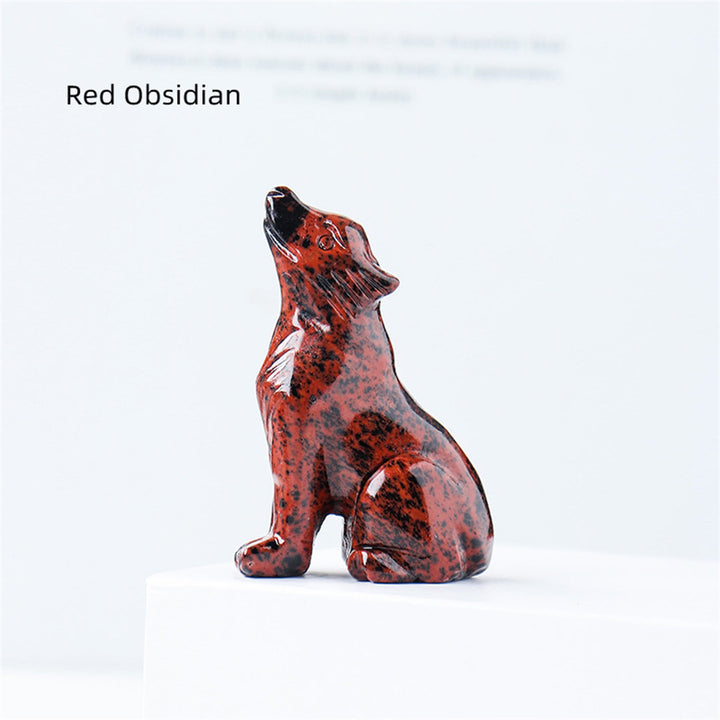 Décoration en pierre précieuse sculptée en forme de loup en cristal Olivenorma de 2 po