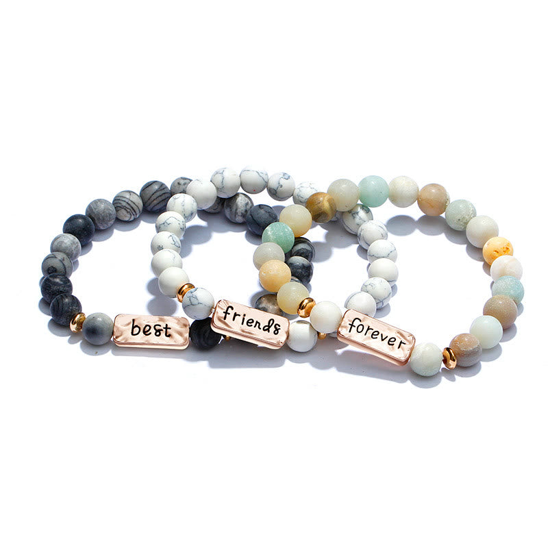 Ensemble de 3 bracelets gravés Olivenorma Natural Gemstone Best Friend Forever 