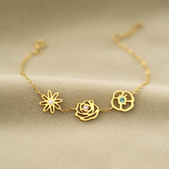 Bracelet avec pierres de naissance et fleurs de naissance Olivenorma 1-8