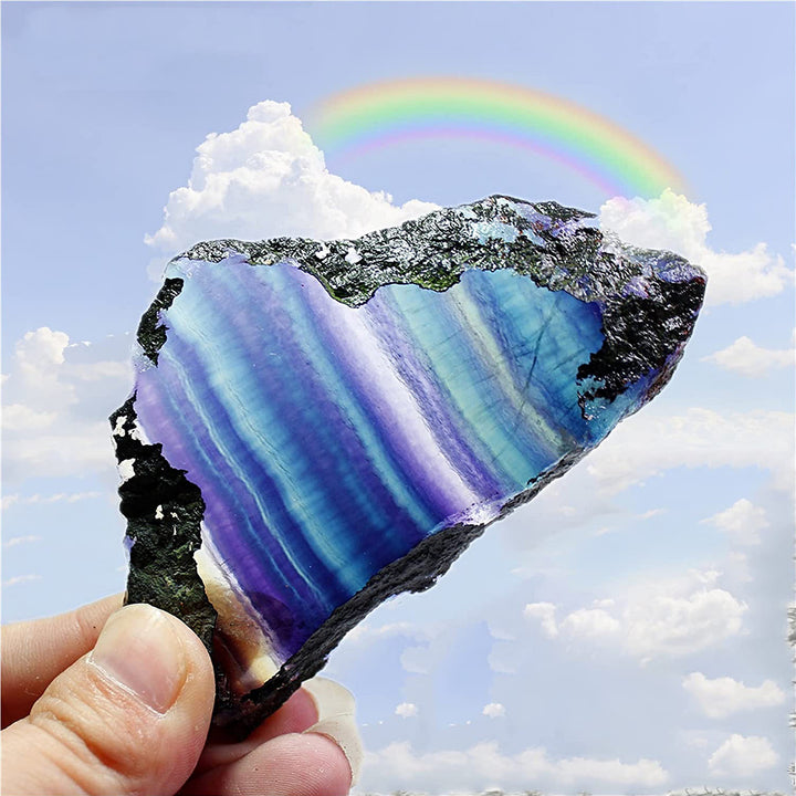 Décoration en pierres précieuses naturelles de fluorite arc-en-ciel brute Olivenorma