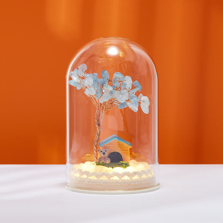 Décoration d'arbre Feng Shui avec couvercle en verre cristal naturel Olivenorma 