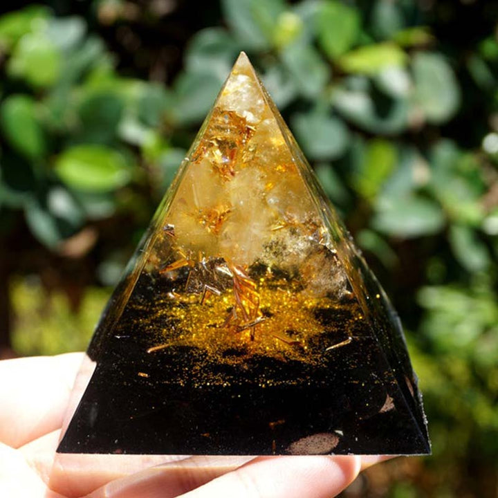 Pyramide d'orgone de l'arbre de vie en obsidienne citrine Olivenorma