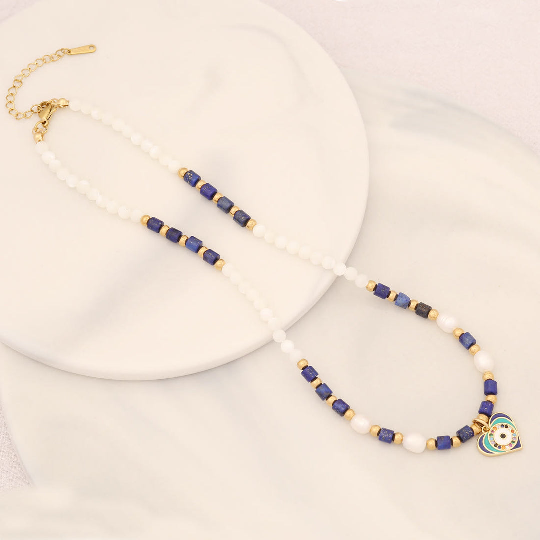 Collier pendentif mauvais œil en pierre de cristal de perle naturelle Olivenorma 