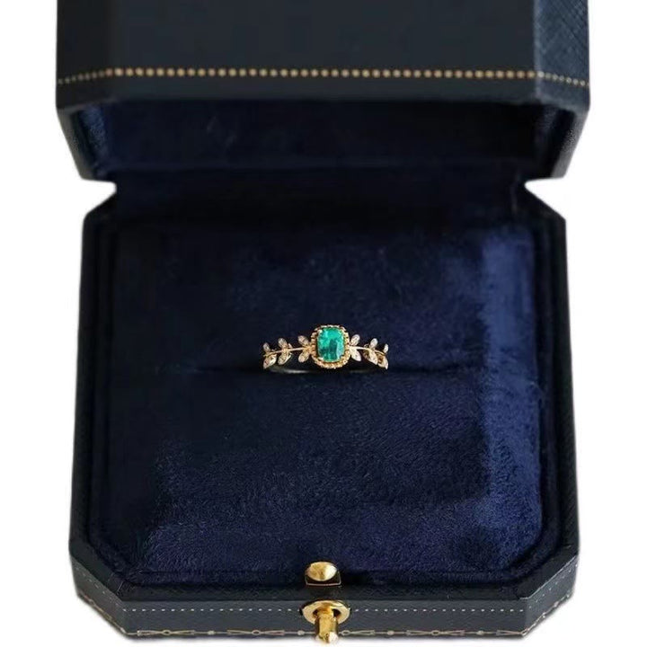 Bague Olivenorma Vintage Feuille Émeraude Avec Zircon