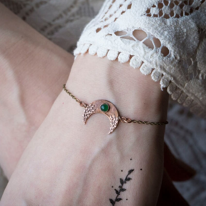 Bracelet gravé Olivenorma Crescent Emerald en bronze antique 