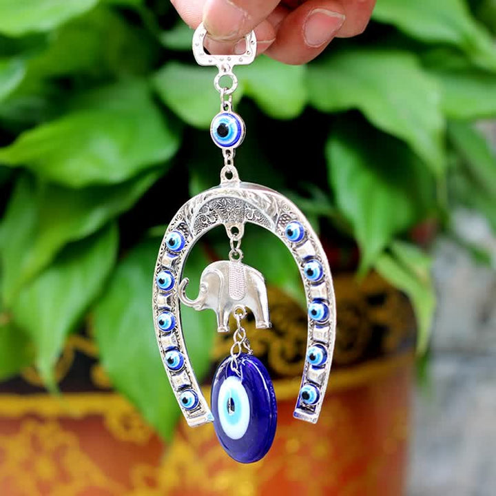 Décoration murale Olivenorma Blue Evil Eye, Elephant &amp; Horseshoe