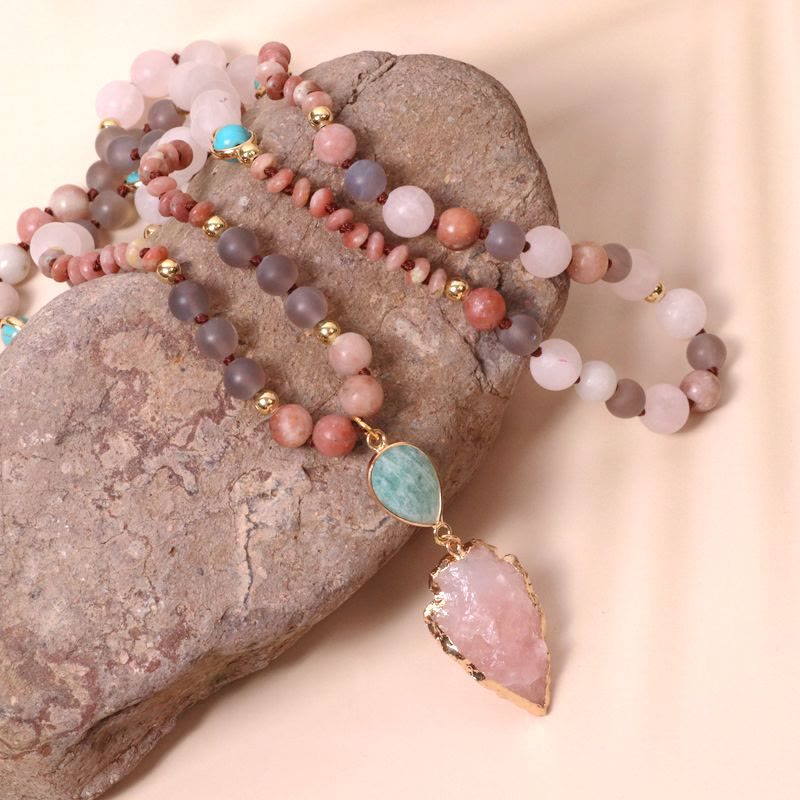 Collier pendentif en pointe de flèche en quartz rose naturel pour prière 