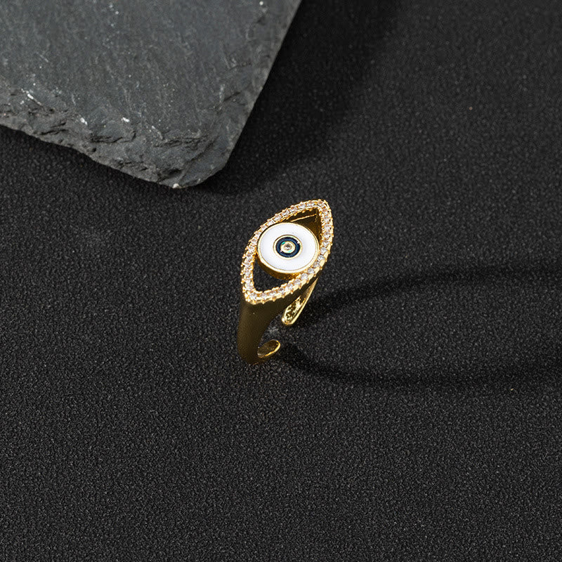 Bague ajustable Olivenorma en zircon blanc avec mauvais œil