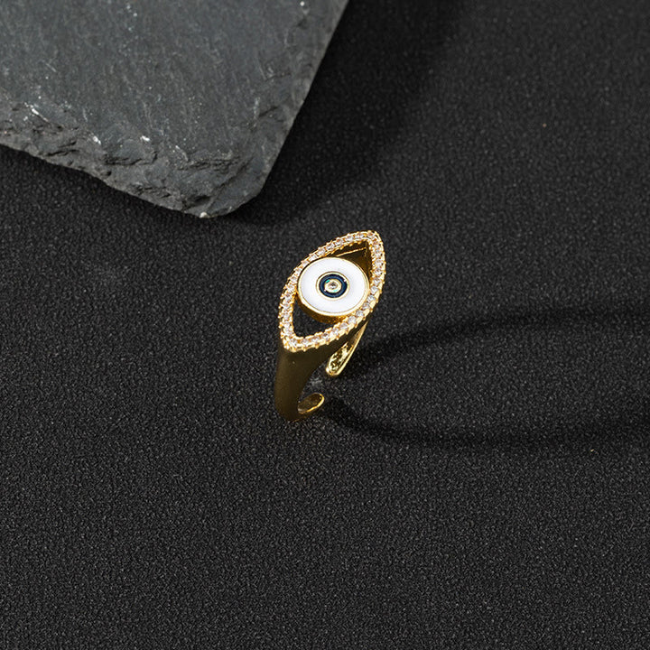 Bague ajustable Olivenorma en zircon blanc avec mauvais œil