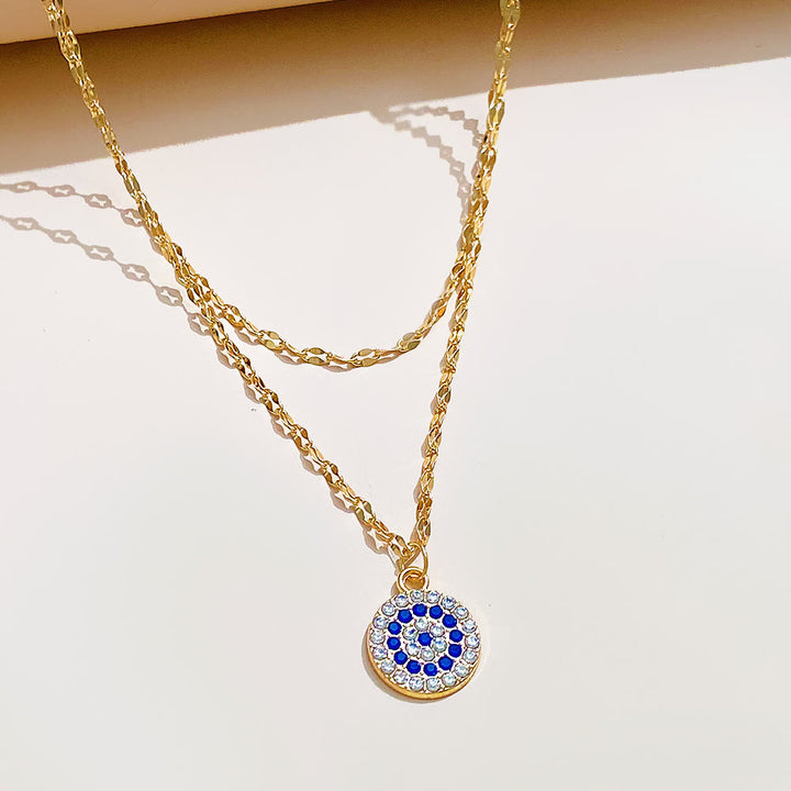 Collier double alliage mauvais œil en zircon blanc Olivenorma