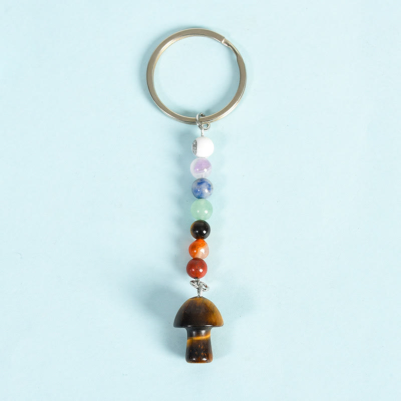 Porte-clés en perles de cristal de chakra en forme de champignon Olivenorma