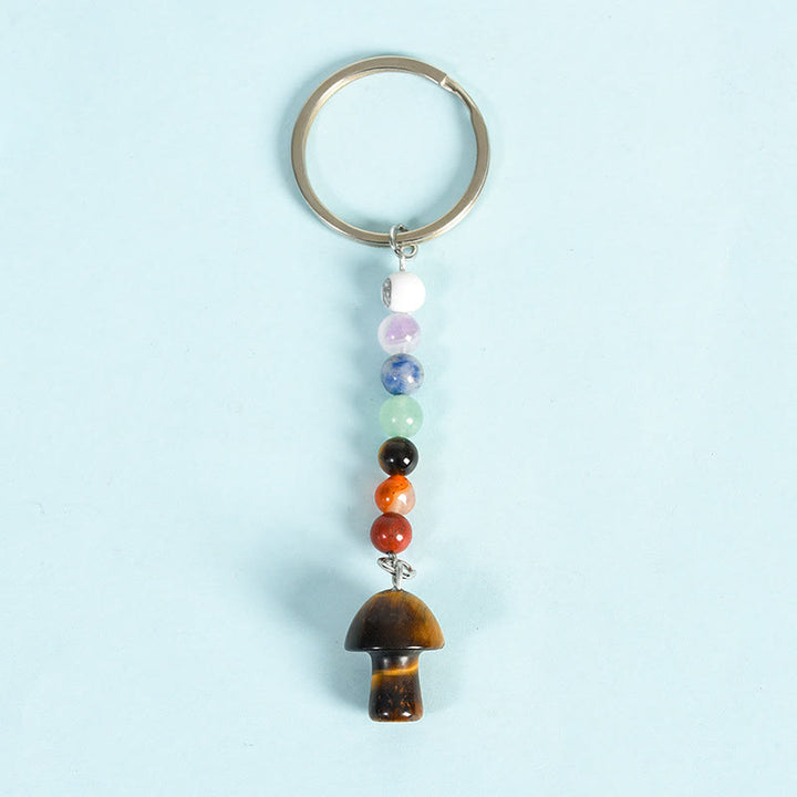Porte-clés en perles de cristal de chakra en forme de champignon Olivenorma