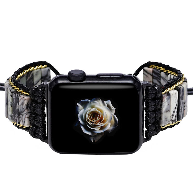 Bracelet enveloppant pour Apple Watch avec perles en jaspe noir Olivenorma 