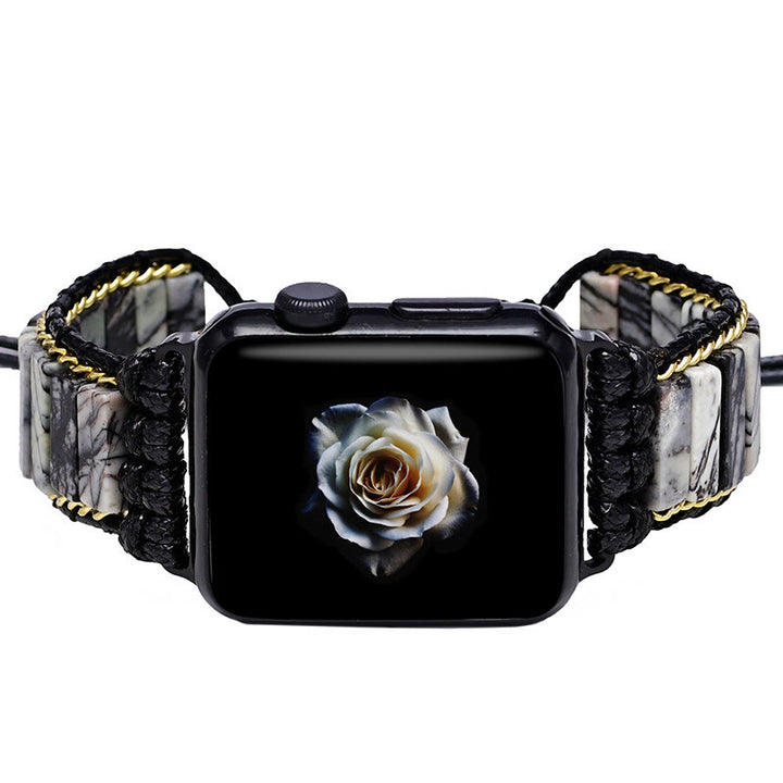 Bracelet enveloppant pour Apple Watch avec perles en jaspe noir Olivenorma 