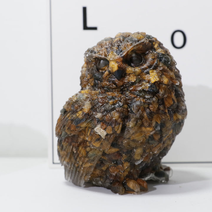 Ornement en pierre précieuse sculptée en forme de hibou en cristal naturel Olivenorma