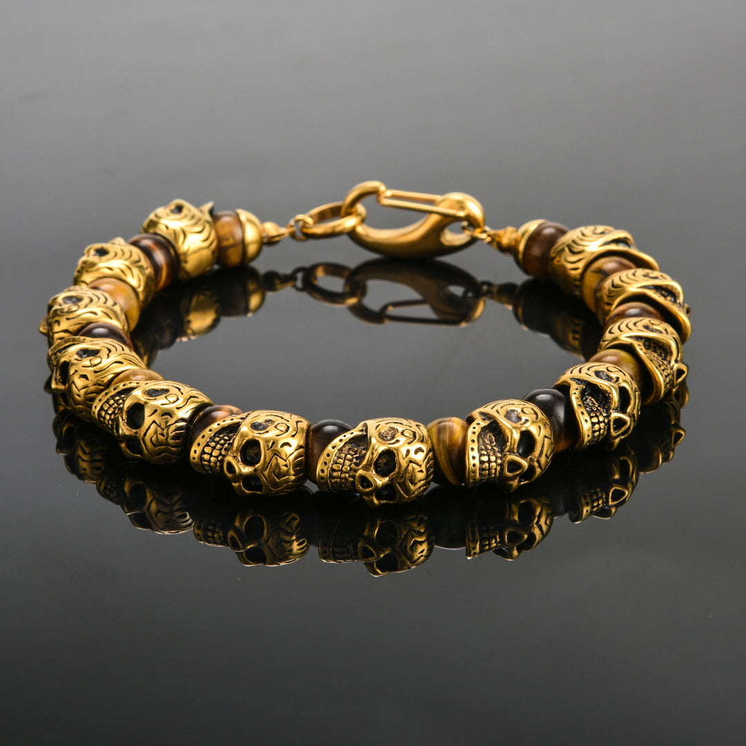 Bracelet Olivenorma en acier inoxydable fait main avec œil de tigre naturel