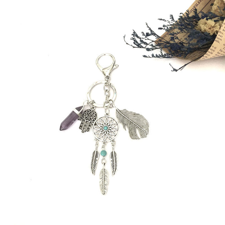 Pendentif attrape-rêves en pierres précieuses naturelles Olivenorma Porte-clés Hamsa 