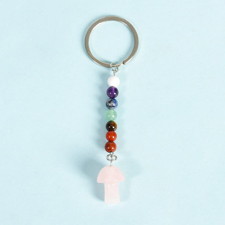 Porte-clés en perles de cristal de chakra en forme de champignon Olivenorma