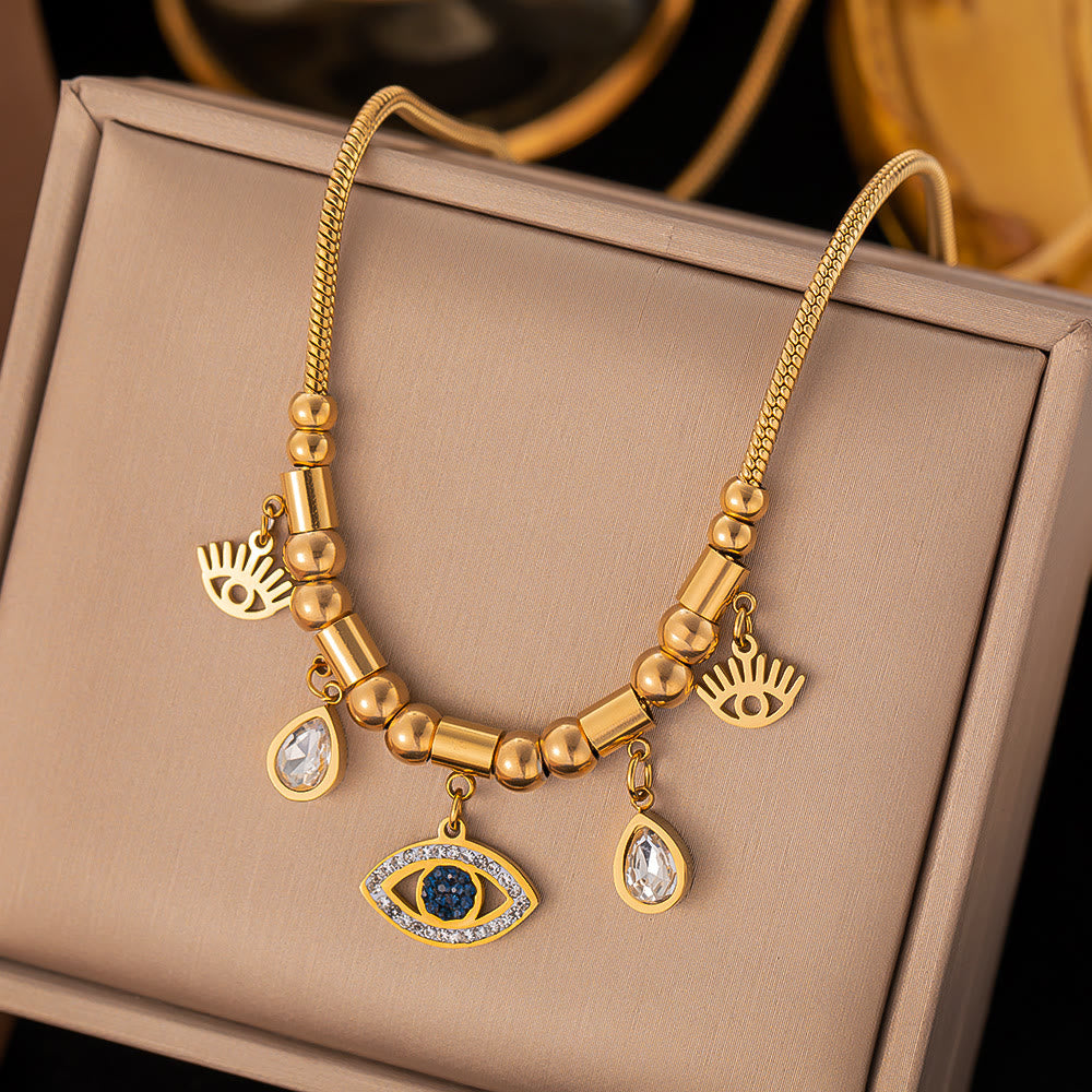 Collier bracelet enroulé fantaisie mauvais œil turquoise doré Olivenorma