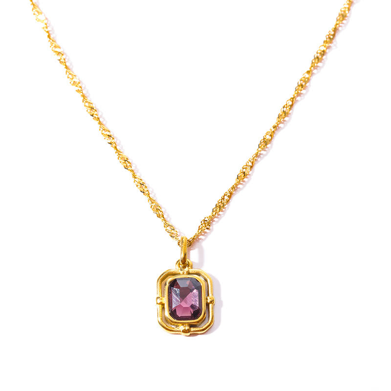 Collier en acier titane et zircon carré avec chaîne ondulée Olivenorma 