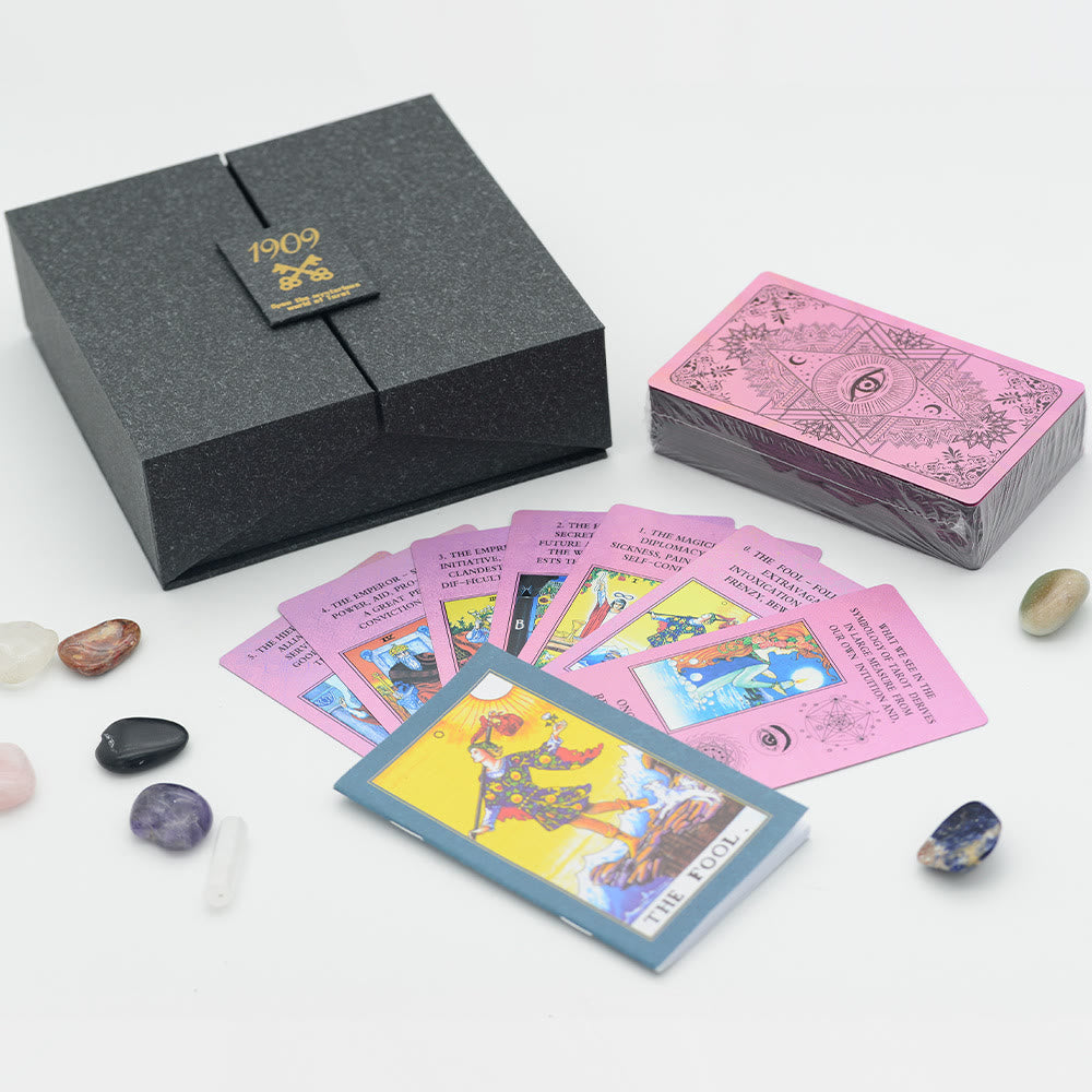 Jeu de cartes de tarot avec nappe en cristal de feuille Olivenorma