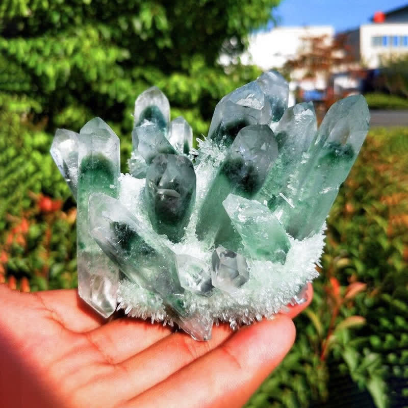 Olivenorma Magnifique décoration en quartz fantôme vert curatif