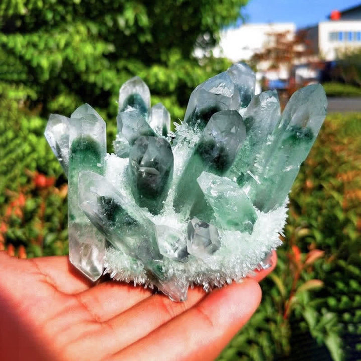 Olivenorma Magnifique décoration en quartz fantôme vert curatif