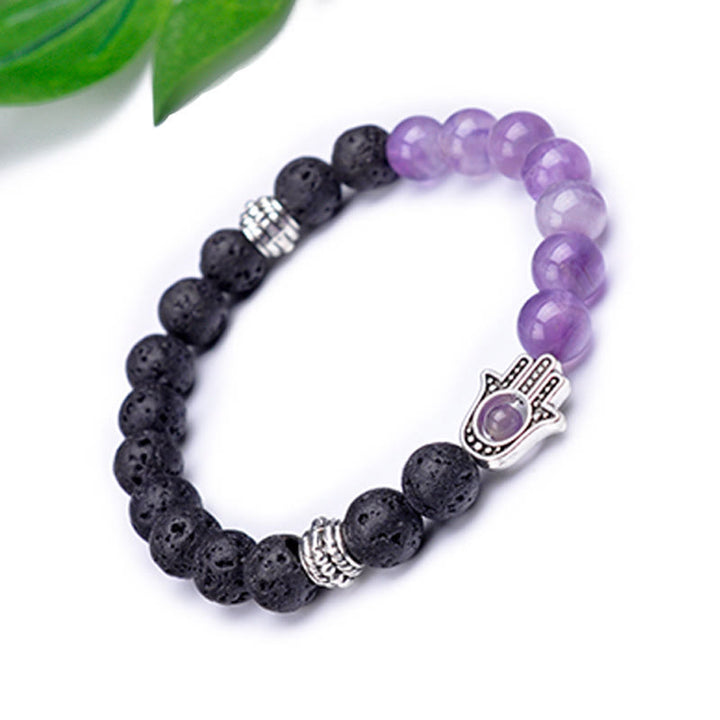 Bracelet pendentif Hamsa en perles de pierre naturelle fait main Olivenorma
