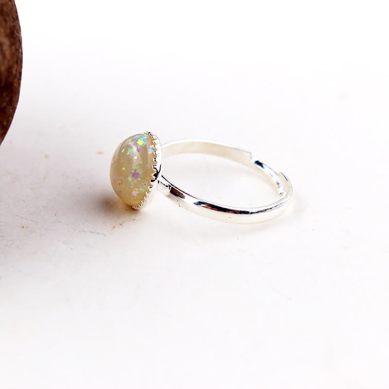 Bague ajustable simple en demi-cercle avec opale et pierre de lune Olivenorma