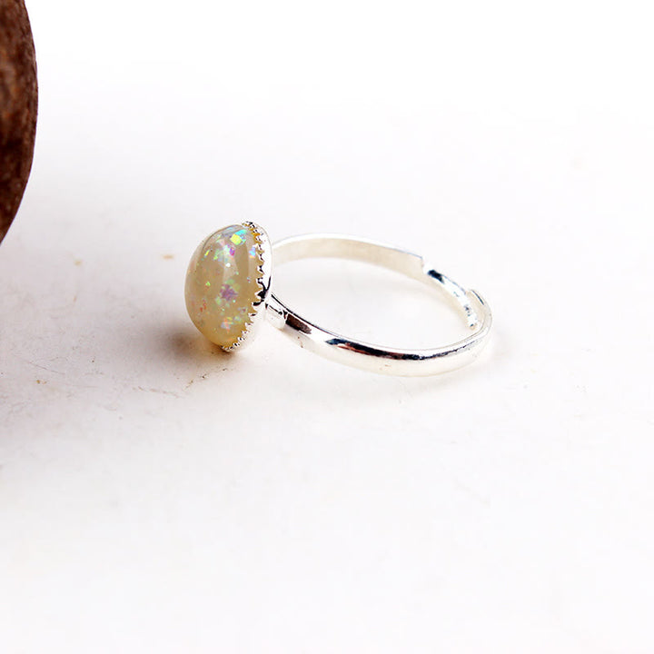 Bague ajustable simple en demi-cercle avec opale et pierre de lune Olivenorma