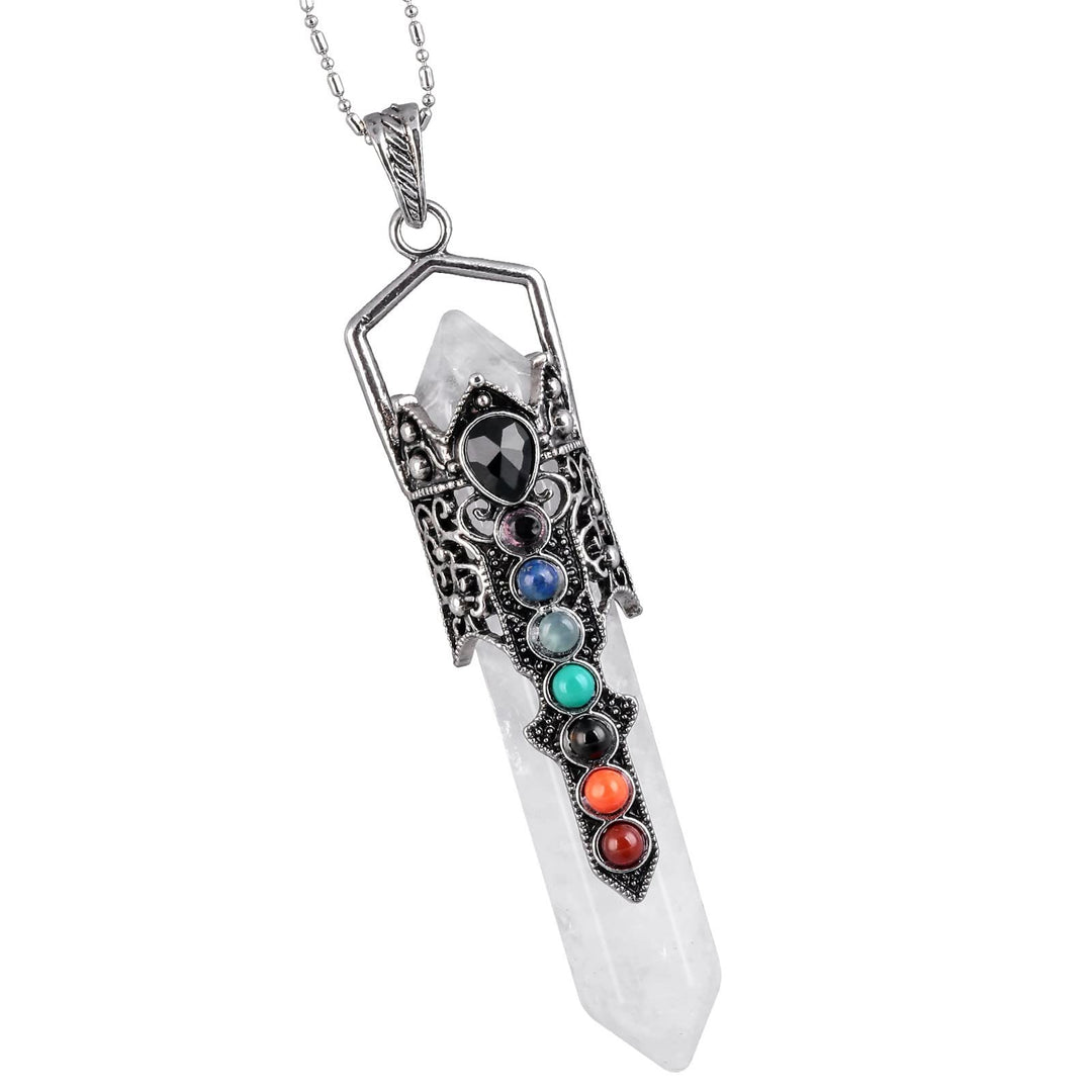 Collier ras du cou avec pendentif en forme de colonne hexagonale en cristal Olivenorma