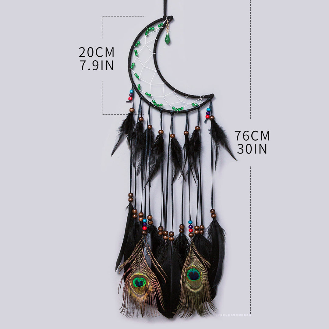 Attrape-rêves en plumes de paon en aventurine verte naturelle Olivenorma