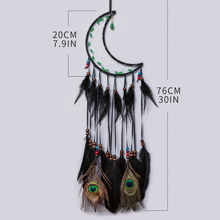 Attrape-rêves en plumes de paon en aventurine verte naturelle Olivenorma