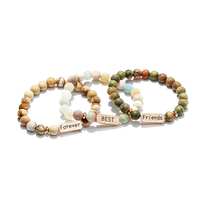 Ensemble de 3 bracelets gravés Olivenorma Natural Gemstone Best Friend Forever 