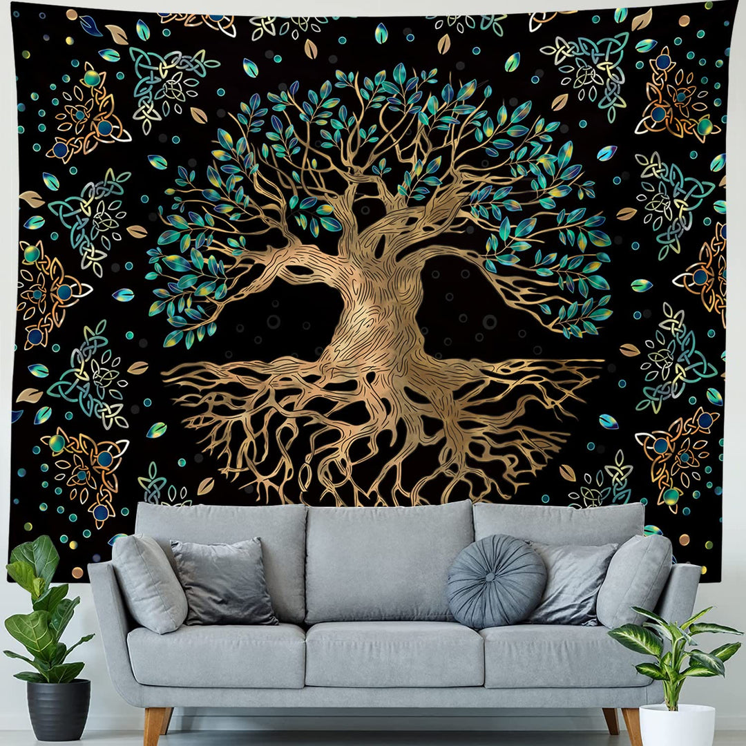 Tapisserie murale Olivenorma Life Of Tree noire et verte