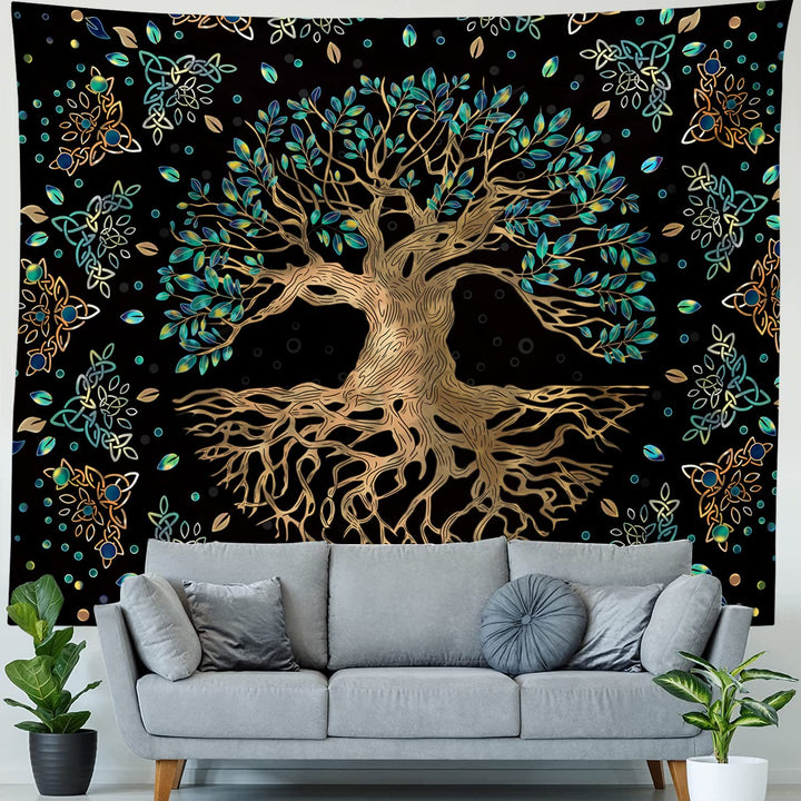 Tapisserie murale Olivenorma Life Of Tree noire et verte