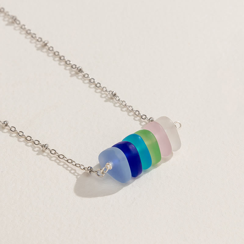 Collier à motif géométrique en verre de mer coloré Olivenorma 