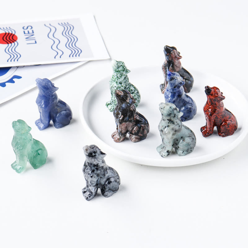 Décoration en pierre précieuse sculptée en forme de loup en cristal Olivenorma de 2 po