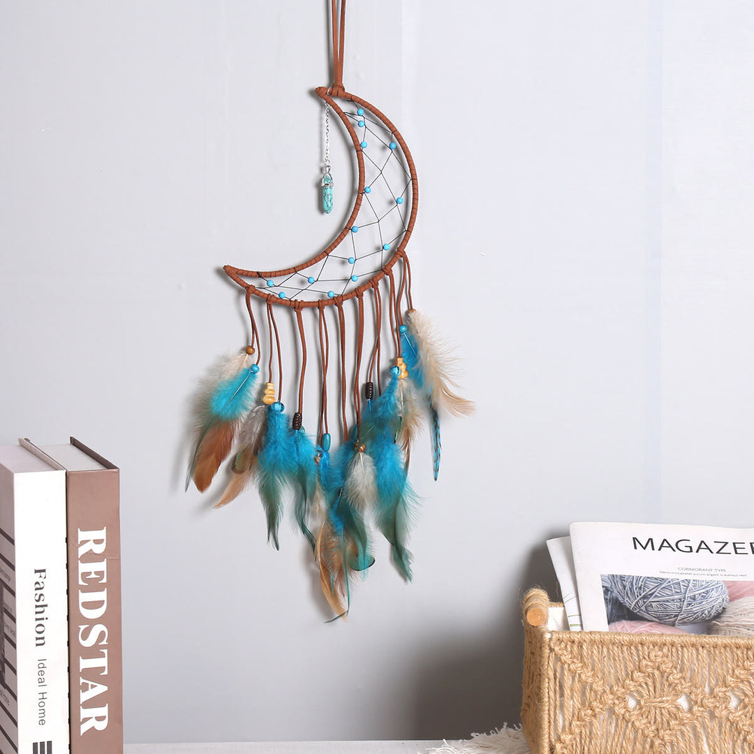 Pendentif Olivenorma Turquoise Attrape-rêves Plume Bleu Marron 