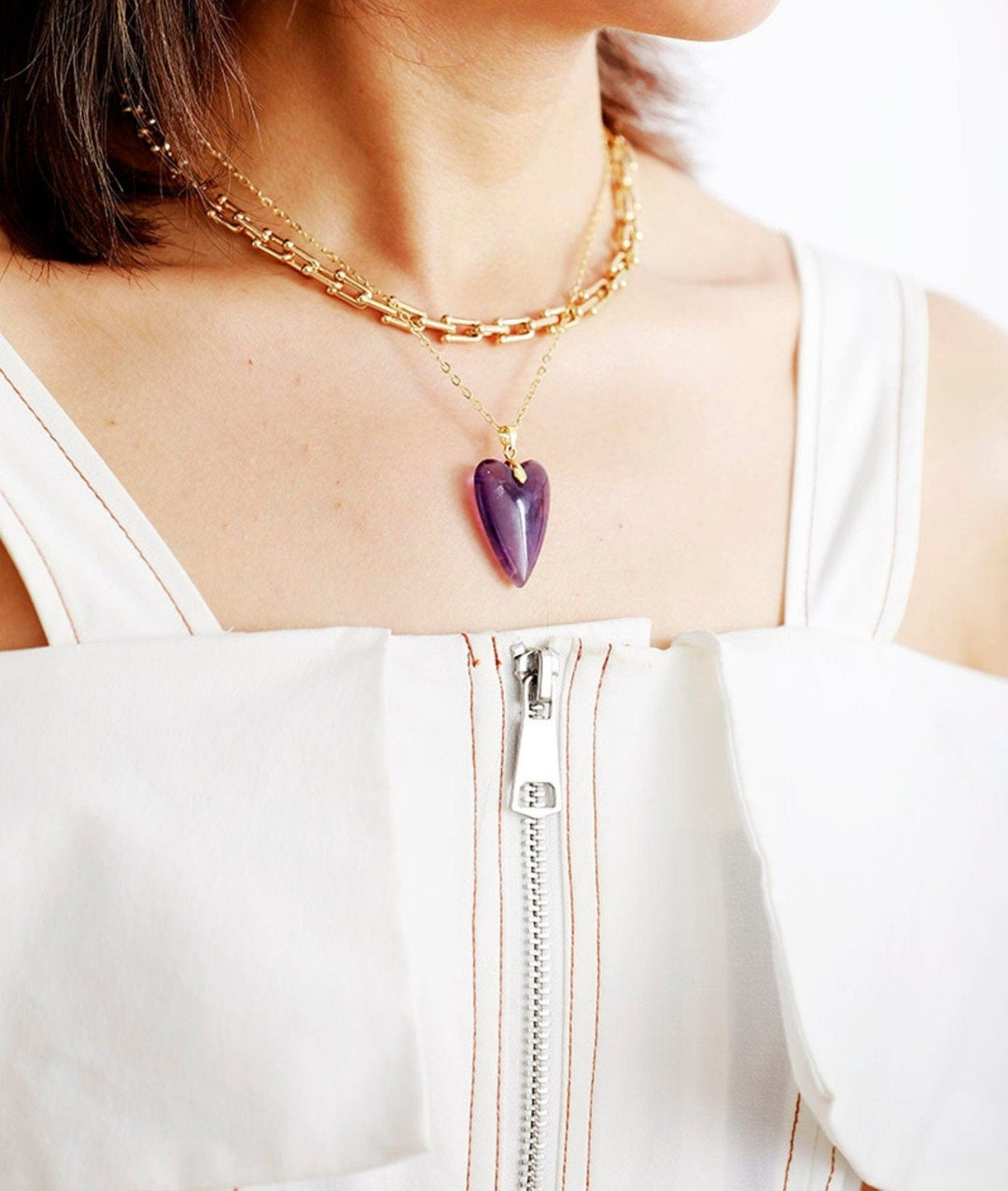 Collier pendentif en forme de cœur en cristal de guérison Olivenorma