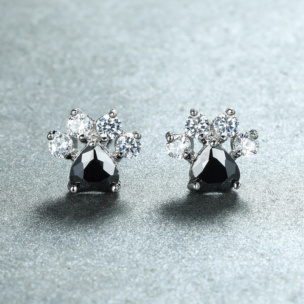 Boucles d'oreilles en forme de patte de chat en zircon blanc opale Kawaii Olivenorma