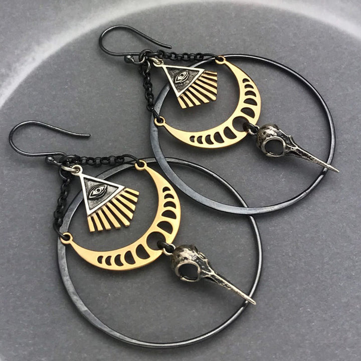 Boucles d'oreilles Olivenorma Evil Eye Moon Phase Raven Skull